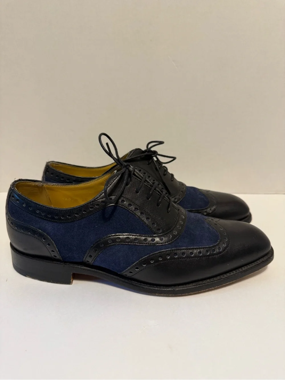 Barker England twotone wingtip oxford brogues black leather navy UK6.5 US7.5